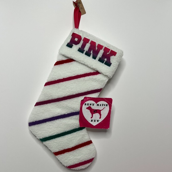 Victoria’s Secret PINK Logo Embroidery Christmas Stocking Sherpa Holiday - Picture 1 of 1
